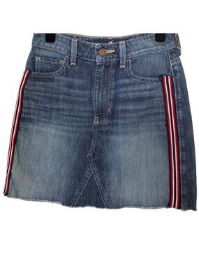 Hollister Red White Side Stripes Ultra High-Rise Denim Skirt W25